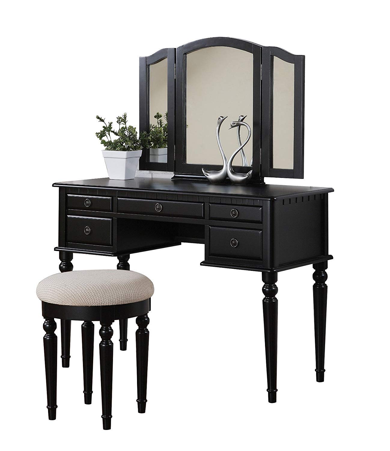 Benjara Commodious Vanity Set Featuring Stool And Mirror, Black,