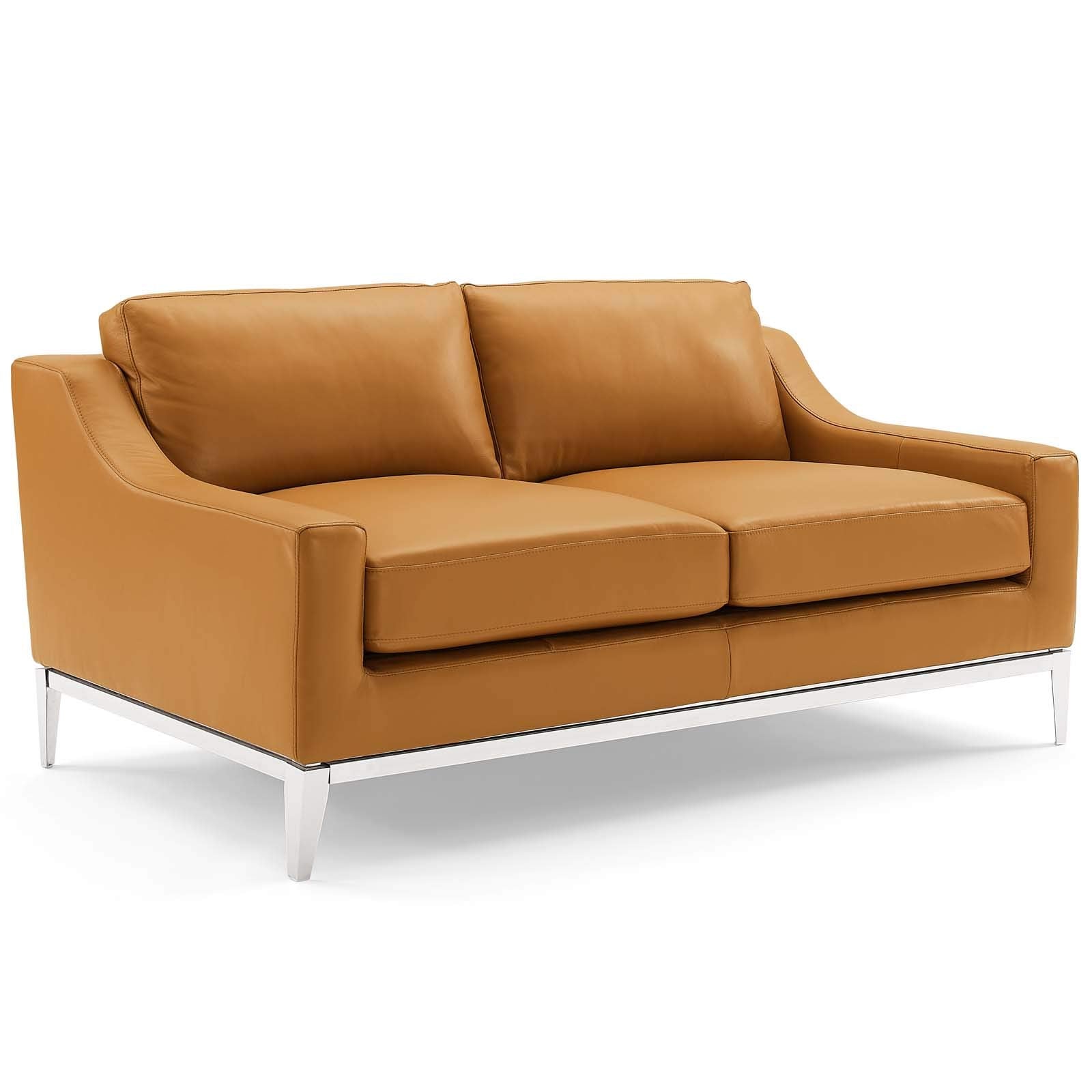 Modway Harness 64&quot; Leather Loveseat In Tan With Stainless Steel Base