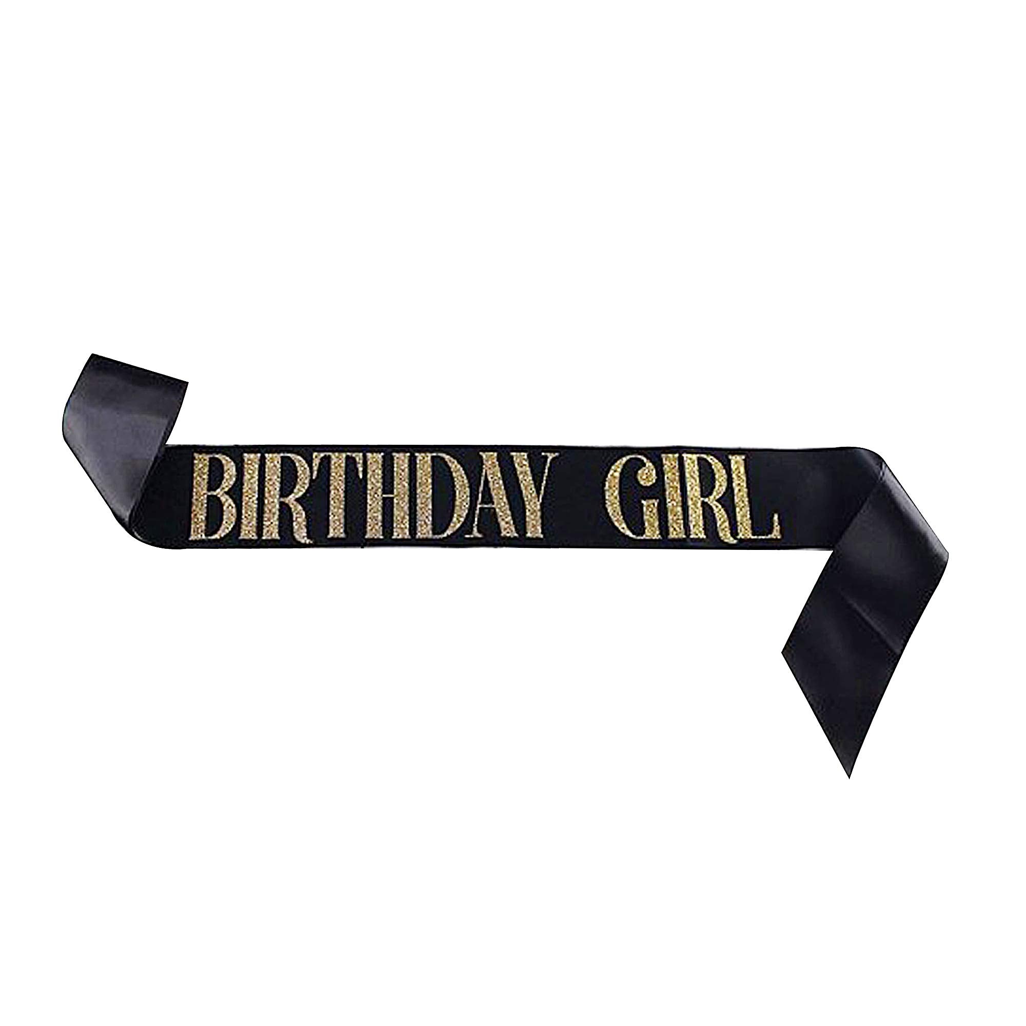 Dadam Birthday Sash for Girls Black Satin Birthday Girl Sash with Gold Glitter Lettering Party Favors, Supplies and Decorations
