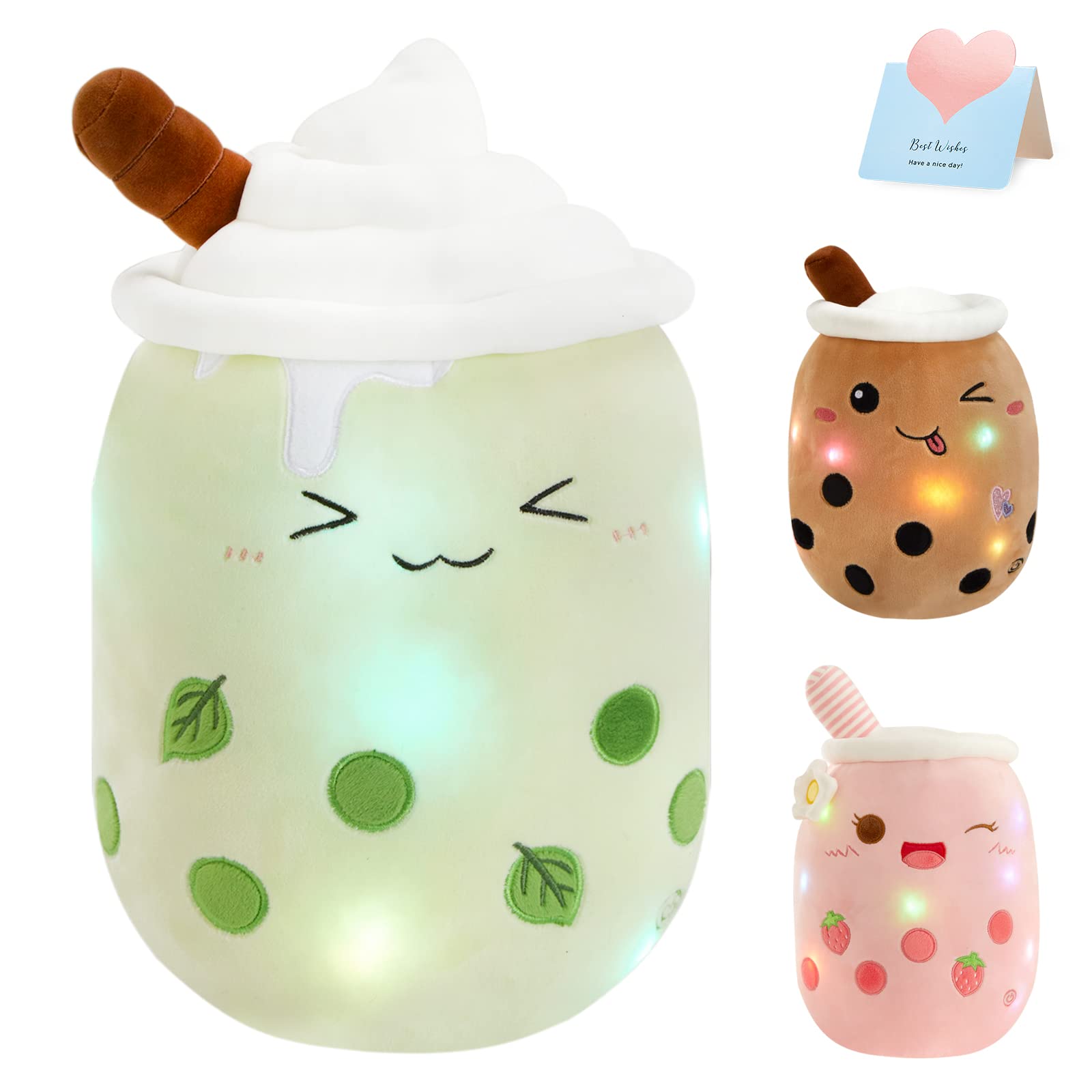 Athoinsu Light Up Matcha Tea Plush Pillow 10' Kawaii Stuffed Bubble Stuffed Animal Toy with LED Lights Birthday Christmas Holid