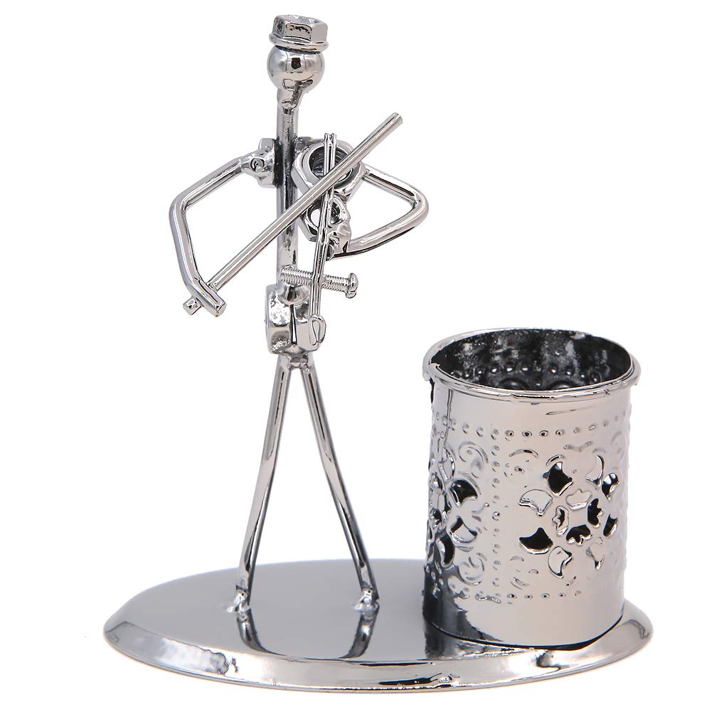 Music Musician Theme Iron Hat Man Art Steel Metal Creative Personality Pen Holder Pencil Holder Cup Pot Office Students Desktop