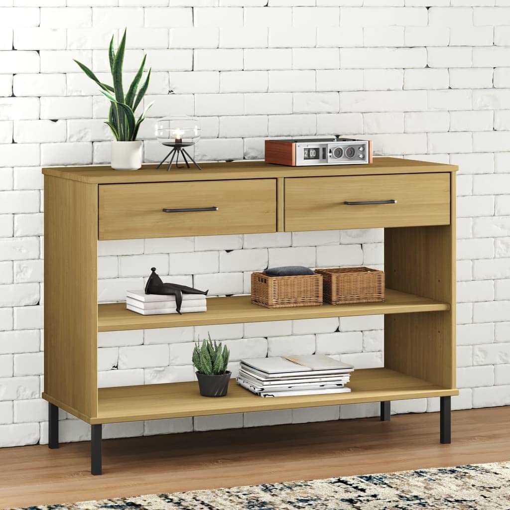 INLIFE Console Cabinet with Metal Legs Brown Solid Wood Pine Oslo