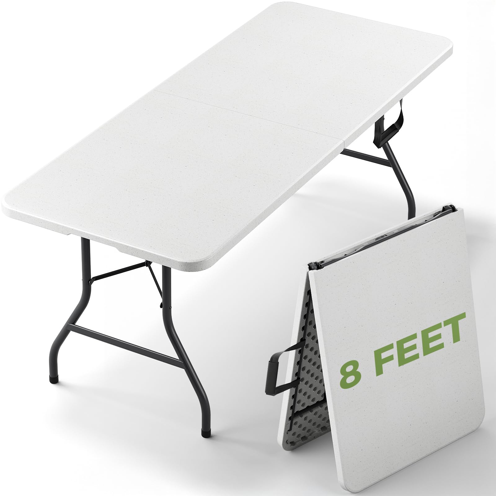 MAKE CHANGES Folding Table, 8 FT Foldable Plastic Table with Carrying Handle, Heavy Duty Portable Fold-in-Half Utility Table for