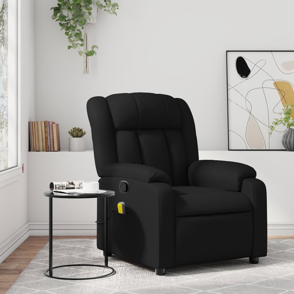 vidaXL Black Faux Leather Massage Recliner Chair - Manual Recline, Vibration Massage, Comfort Padding for Living Room/Lounge