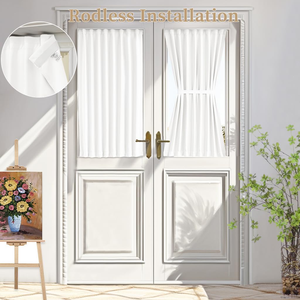 Vatge Pure White Patio Door Curtain Panel - French Door Curtain/Drape/Drapery For Side Door Window, 1 Panel, W25 X L40, Pure Whi