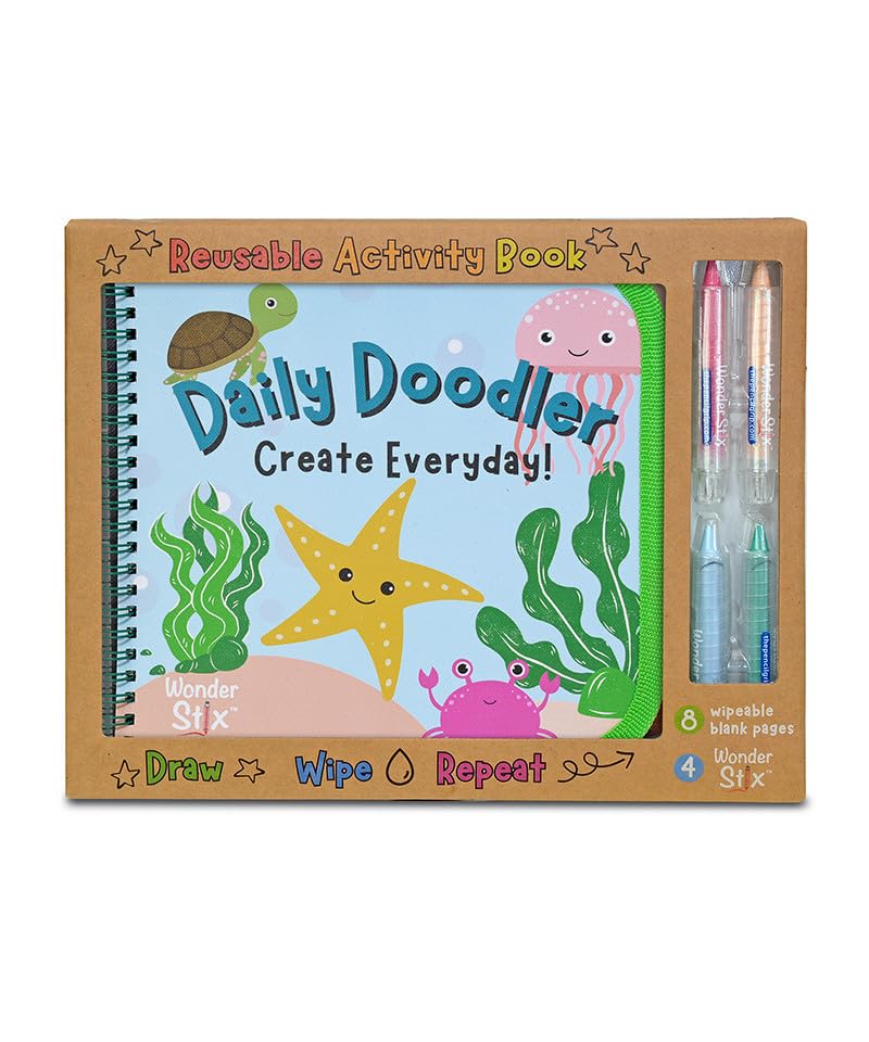 The Pencil Grip Daily Doodler Reusable Activity Book- Sea Life Cover, Includes 4 Wonder Stix