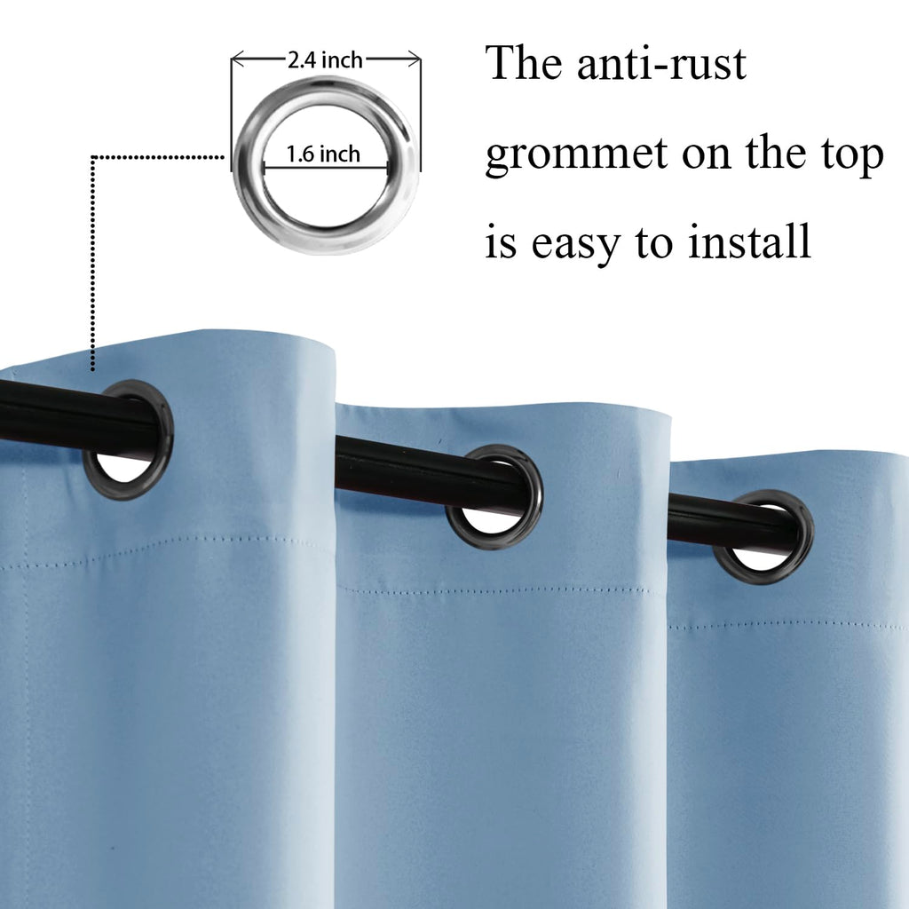 Jiuzhen Light Blue Blackout Curtains With Tiebacks Thermal Insulated, Light Blocking And Noise Reducing Grommet Curtains For And Living Room, Set Of 2 Window Curtain Panels, 42 X 72 Inch Length
