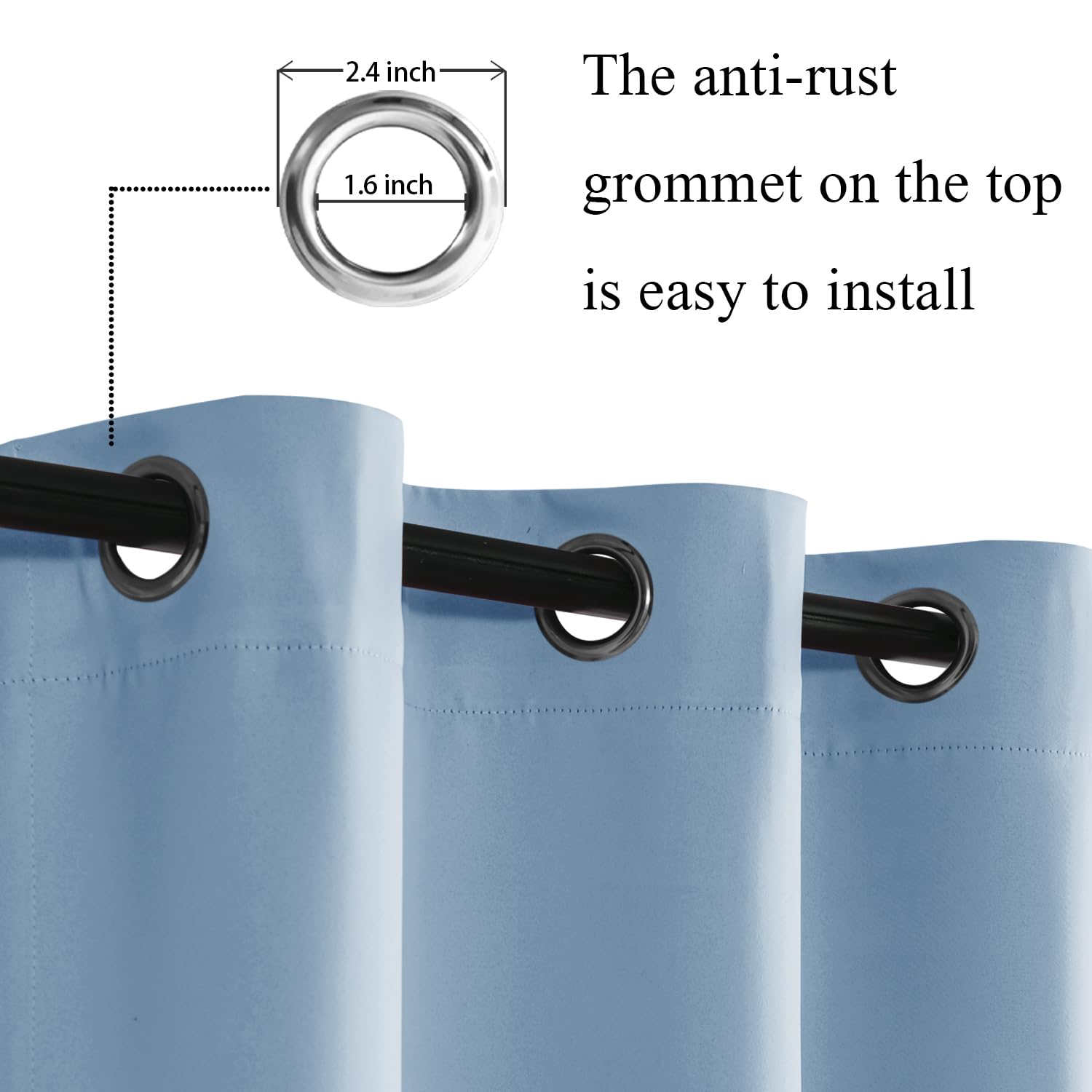 Jiuzhen Light Blue Blackout Curtains With Tiebacks Thermal Insulated, Light Blocking And Noise Reducing Grommet Curtains For And Living Room, Set Of 2 Window Curtain Panels, 42 X 72 Inch Length