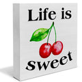 Summer Cherry Wooden Box Sign Life is Sweet Cherry Wood Box Sign Art Blocks Desk Decor Rustic Signs for Shelf Tabletop Wall Home