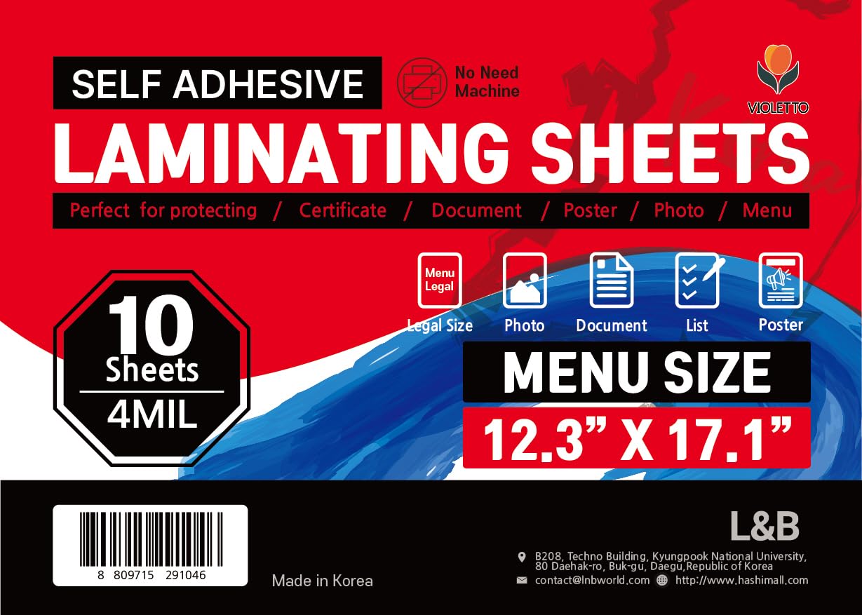 Self Adhesive Laminating Sheets 12.3X17.1 Inches, 10 Pack, 4Mil Thickness, No Heat Or Machine Needed, Waterproof, Self Sealing,
