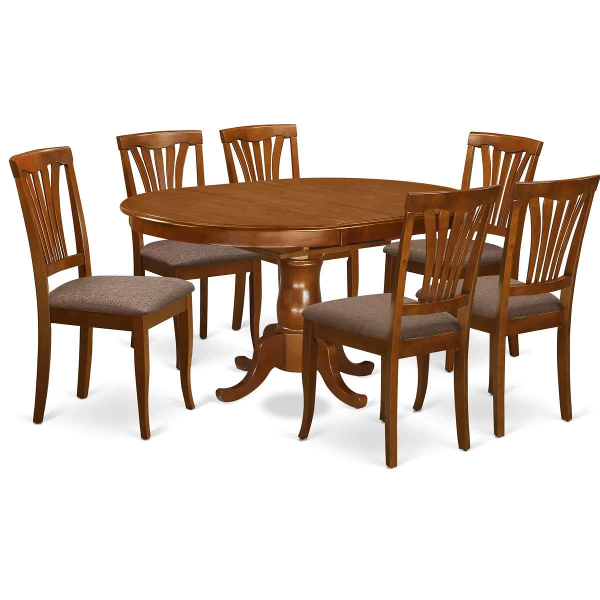 East West Furniture POAV7-SBR-C 7 Piece Modern Set Consist of an Oval Wooden Table with Butterfly Leaf and 6 Linen Fabric Upholstered Dining Chairs, 42x60 Inch