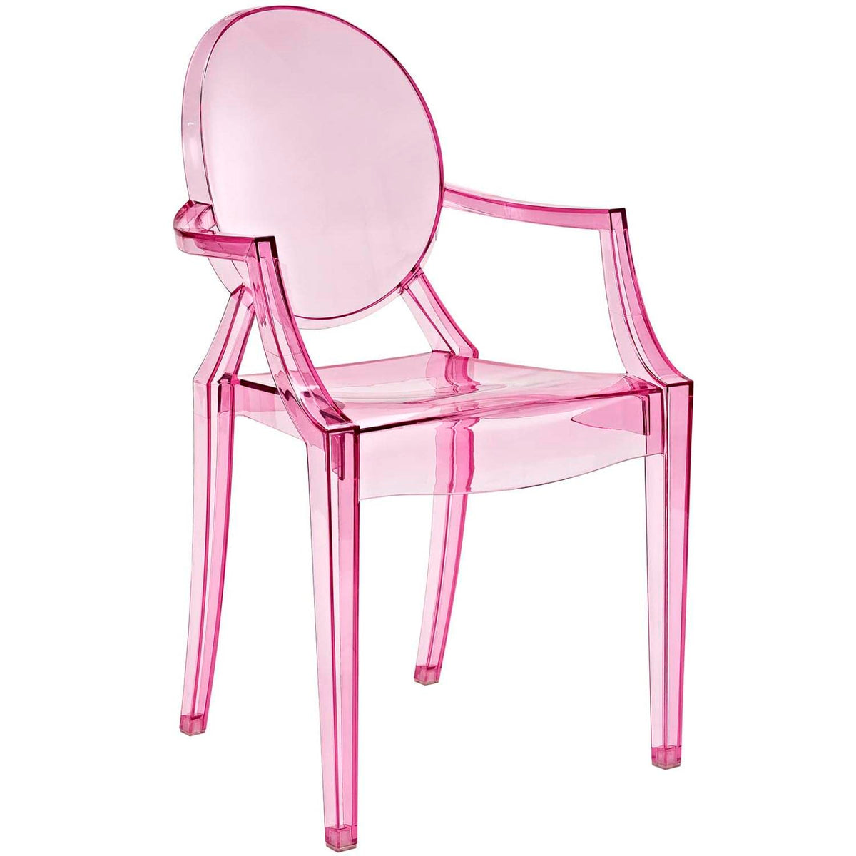 Modway Casper Modern Acrylic Stacking Kitchen and Dining Room Arm Chair in Pink - Fully Assembled