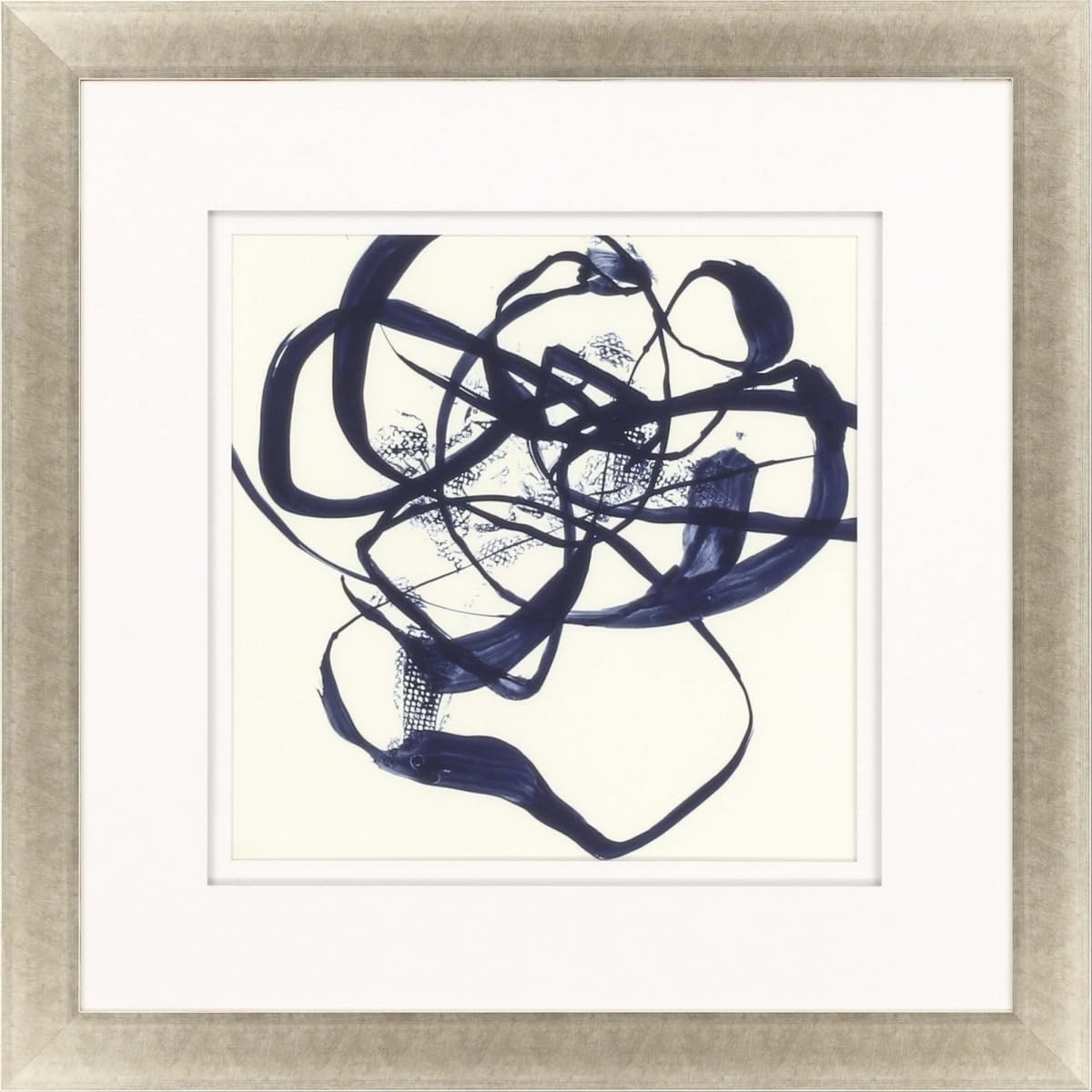 HomeRoots 416324 35 x 35 x 2 in. Indigo Abstract Ribbons Gold Picture Frame Print Wall Art