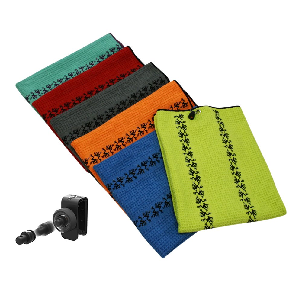 Frogger Golf Microfiber Waffle TRAX Towel with Magnetic Bag Latch-It | Premium Microfiber Golf Towels for Golf Bags for Men & Wo
