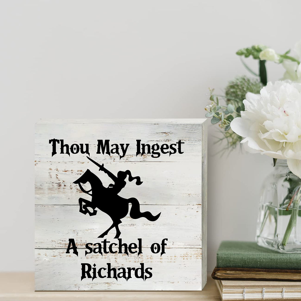 Sarcastic Kitchen Wooden Box Sign Desk Decor Rustic Funny Thou May Ingest A Satchel Of Richards Wood Block Plaque Box Sign For H
