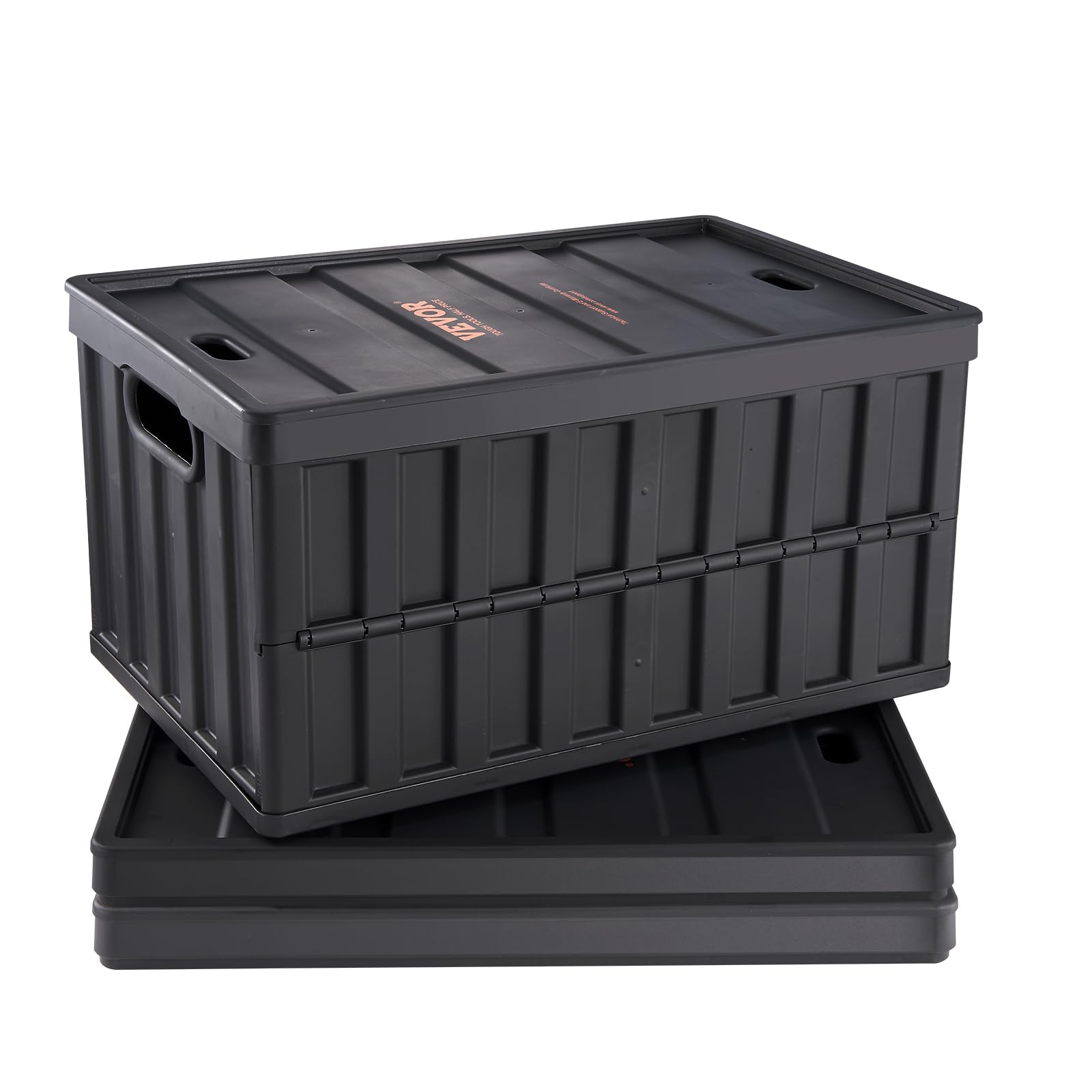 Vevor 65L Collapsible Storage Bins With Lids 3 Packs, Stackable Utility Crates With Handles, Large Folding Containers For Organi