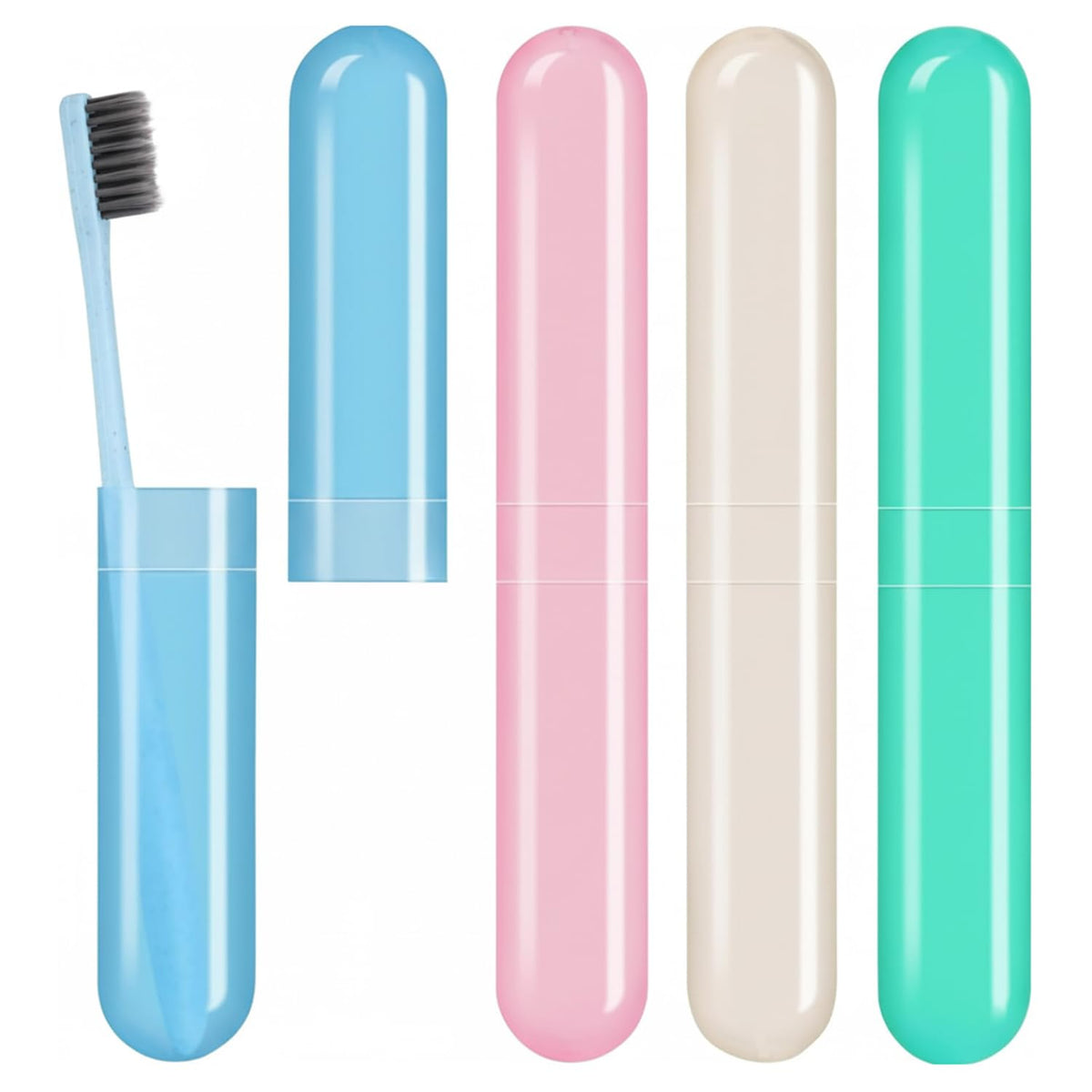 KBS Toothbrush Holder Cover Case Cap (Pack of 4) Portable Storage Compact Protector Box Capsule Shape for Home,Bathroom Organiz