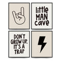 PLKMN Little Man Cave Wall Art Prints,Preppy Peace Hand Lightning Sign Poster Prints for Boys Teen Bedroom Playroom Dorm Decor,D