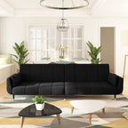 vidaXL Black Velvet 2-Seater Loveseat Sofa Bed - Adjustable Sleeper Couch with Pillows for Living Room and Guest Room