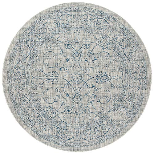 Safavieh Courtyard Collection Area Rug - 7'1 Round, Grey & Navy, Non-Shedding & Easy Care, Indoor/Outdoor & Washable-Ideal For Patio, Backyard, Mudroom (Cy8680-36812)
