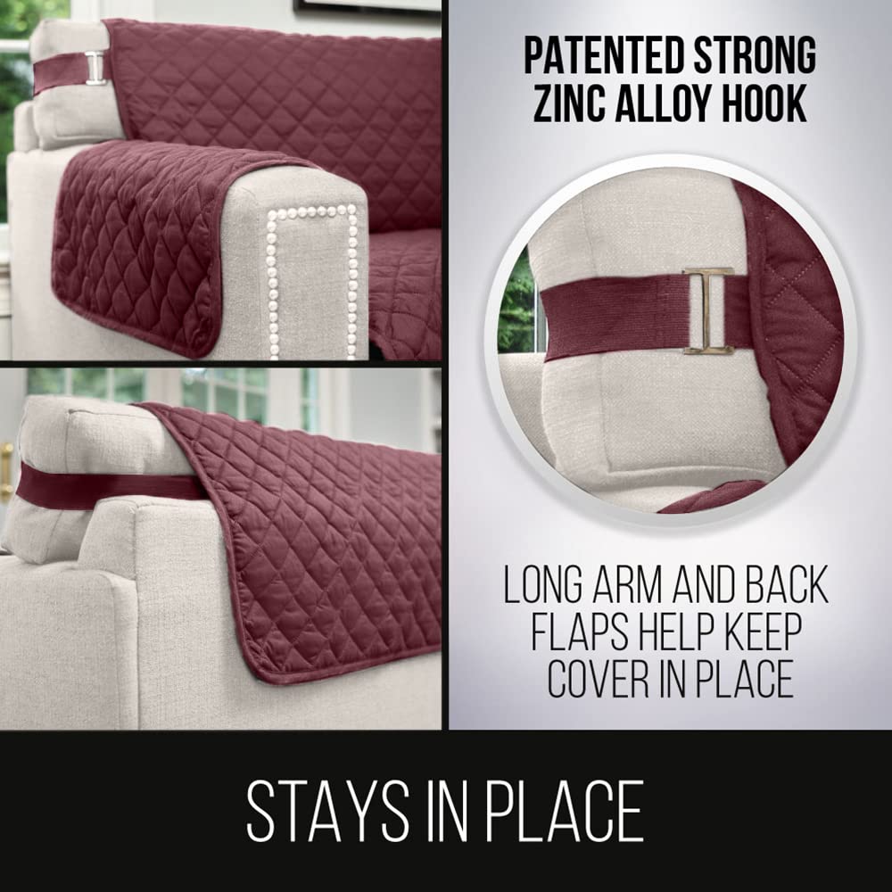 Sofa Shield Patented Recliner Slip Cover, Large Cushion Protector, Reversible Stain And Dog Tear Resistant Slipcover, Quilted Microfiber 28” Seat, Washable Covers For Dogs Pets Kids, Burgundy Tan