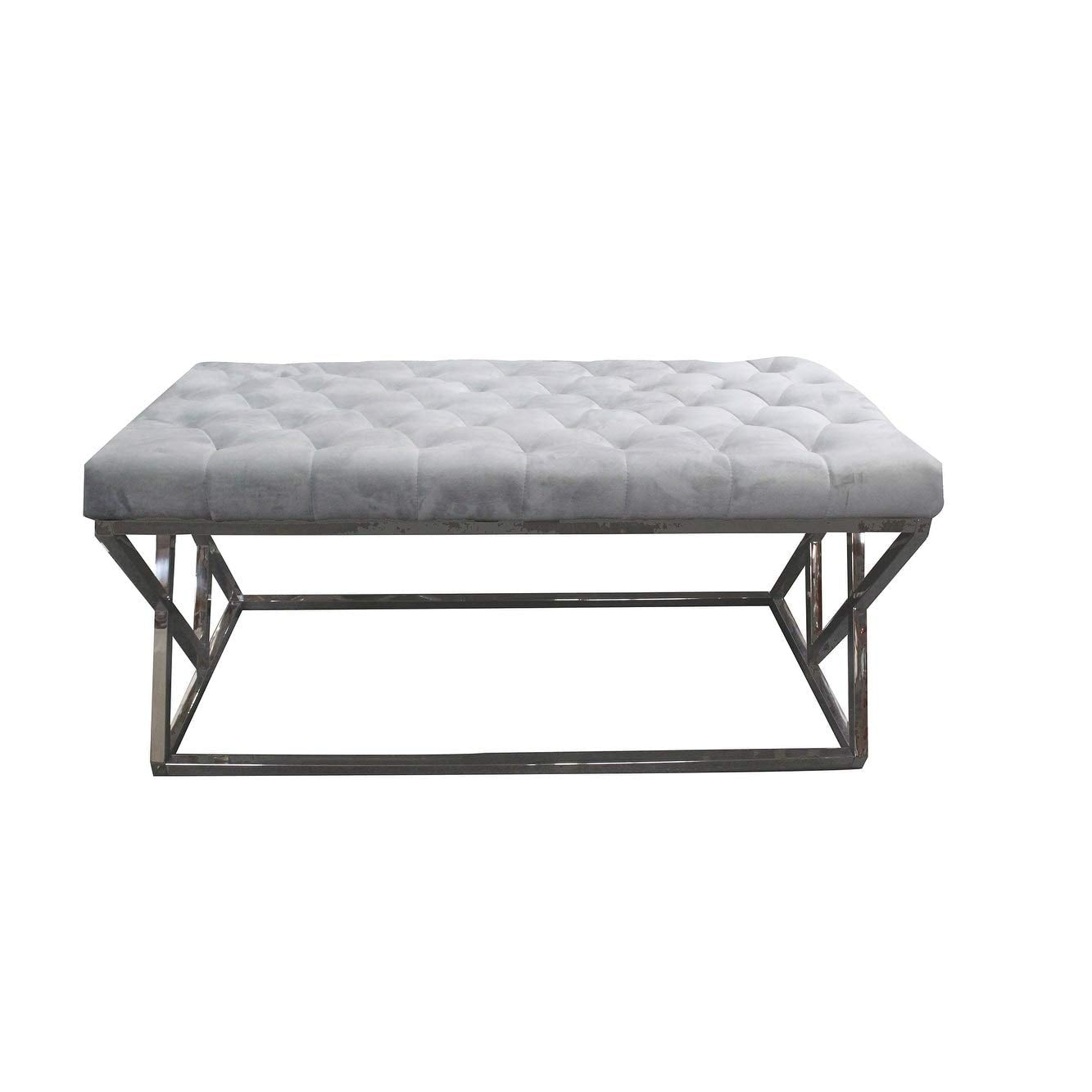 Best Master Furniture Emilio Velour Tufted Bench With Stainless Steel Frame, Grey
