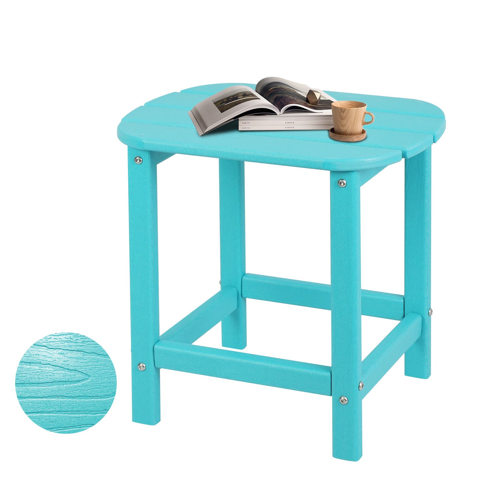Plawdlik Hdpe Outdoor Adirondack Side Table, Wooden Textured, Set for Patio, Garden, Porch, Pool Composite Patio, Backyard, Bath