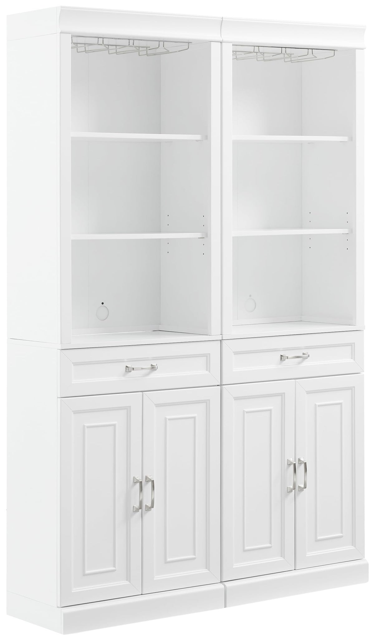 Crosley Furniture Stanton 2-Piece Wine, Liquor, Coffee Bar Cabinet Set with Storage Shelves and Drawers, White