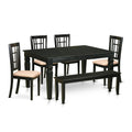 East West Furniture WENI6D-BLK-C 6 Piece Kitchen Table Set Contains a Rectangle Dining Table with Butterfly Leaf and 4 Linen Fabric Dining Chairs with a Bench, 42x60 Inch, Black