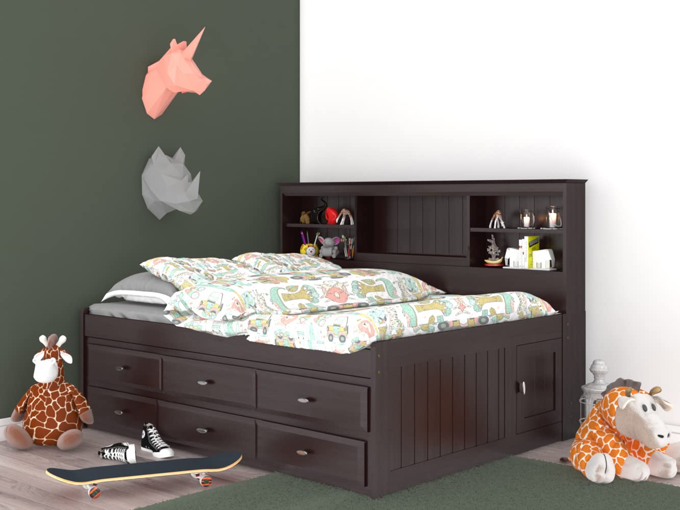 OS Home and Office Furniture Model 82923K6-22, Solid Pine Full Daybed with 6 Drawers in Dark Espresso