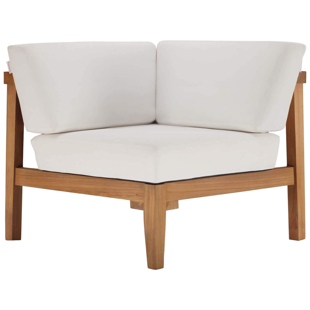 Modway Eei-4258-Nat-Whi-Set Bayport Patio Teak Wood Sectional Sofa, 3 Piece Set, Natural White