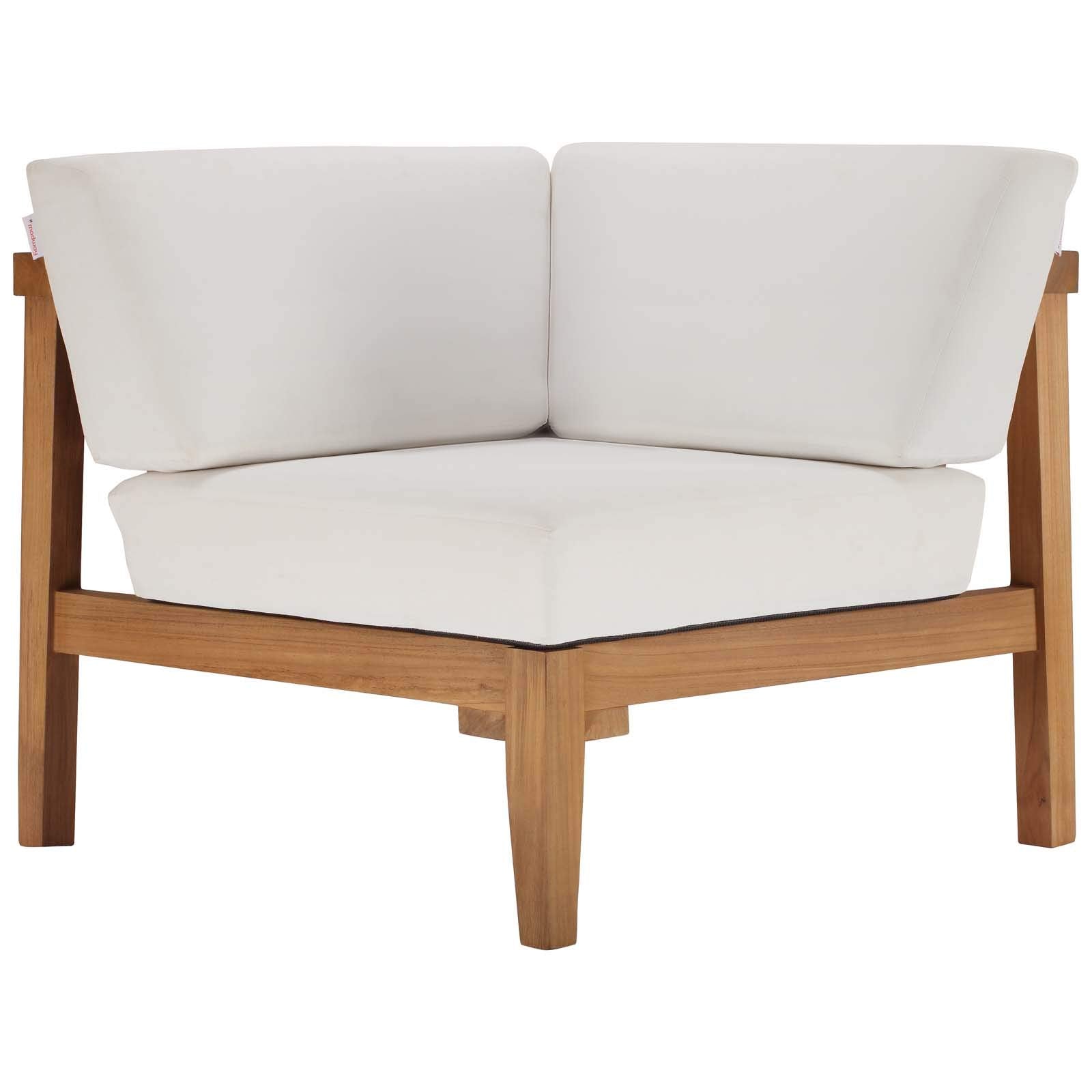 Modway Eei-4258-Nat-Whi-Set Bayport Patio Teak Wood Sectional Sofa, 3 Piece Set, Natural White