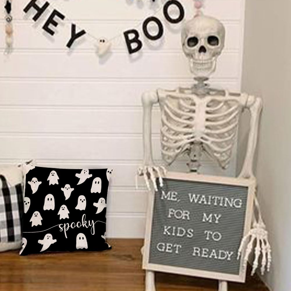 Jxzygmd Halloween Pillow Cover 18X18 Set Of 2 Ghost Halloween Lumbar Pillow Covers Decorations Outdoor Halloween Pillows Decorat