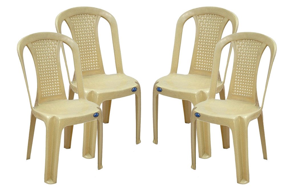 Nilkamal Plastic Chair For Living Room |Set Of 4 | 3 Year Warranty | For Home, Living Room, Outdoor | Marble Beige Colour | Chr4