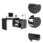 DEPOT E-SHOP Boston L-Shaped Desk, Single Door Cabinet, 2 Open Shelves, 2 Interior Shelves, Smokey Oak