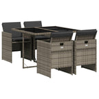 vidaXL 5 Piece Gray Patio Dining Set with Cushions- Garden Furniture, PE Rattan Chairs and Tempered Glass Table for Outdoor, Backyard, or Garden