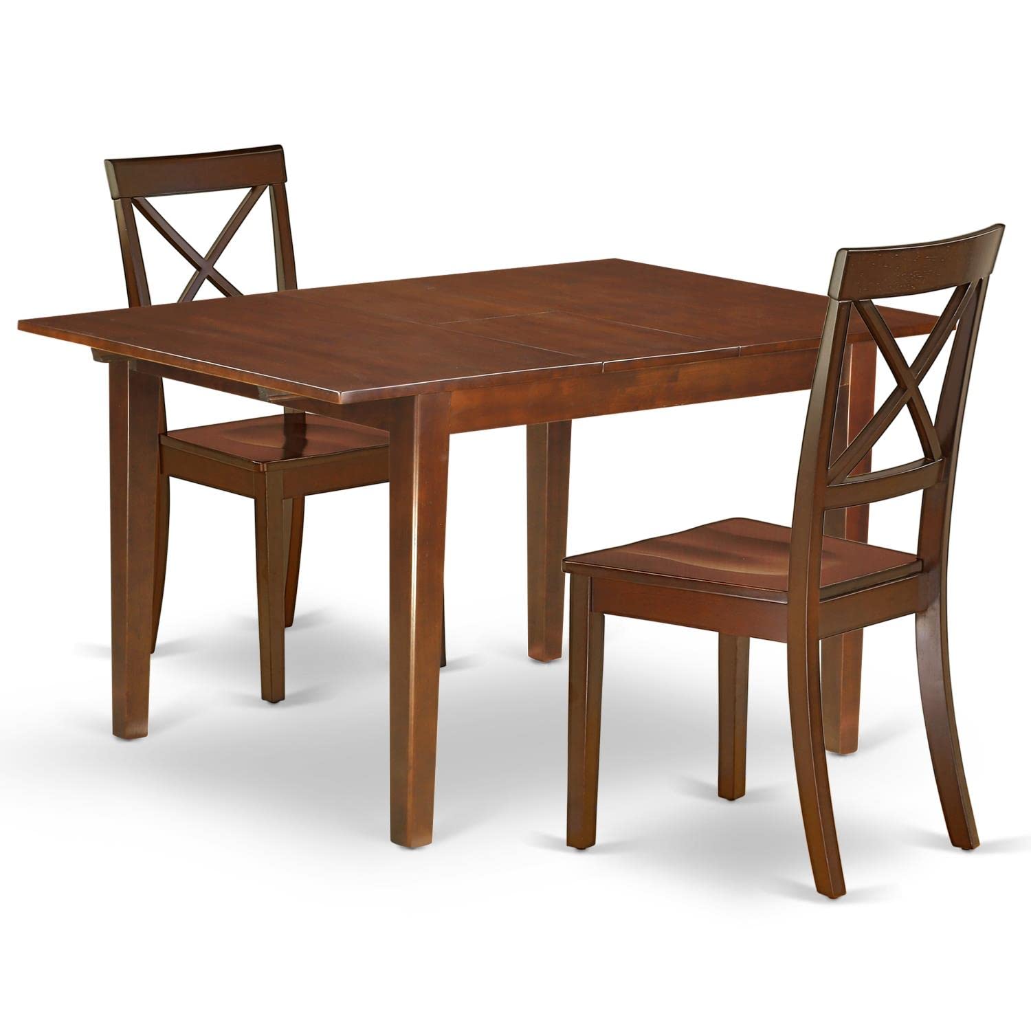 East West Furniture Mlbo3-Mah-W 3 Piece Dining Table Set For Small Spaces Contains A Rectangle Dining Room Table With Butterfly Leaf And 2 Wood Seat Chairs, 36X54 Inch, Mahogany