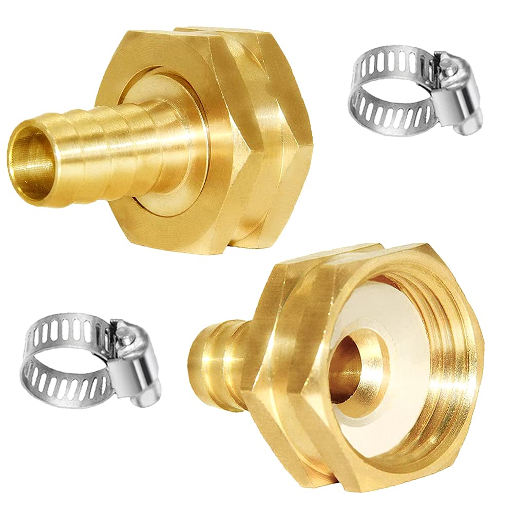 Joywayus 2Pcs 1/2' Barb X 3/4' Female Ght Thread Swivel Hex Brass Garden Water Hose Pipe Connector Copper Fitting With Stainle