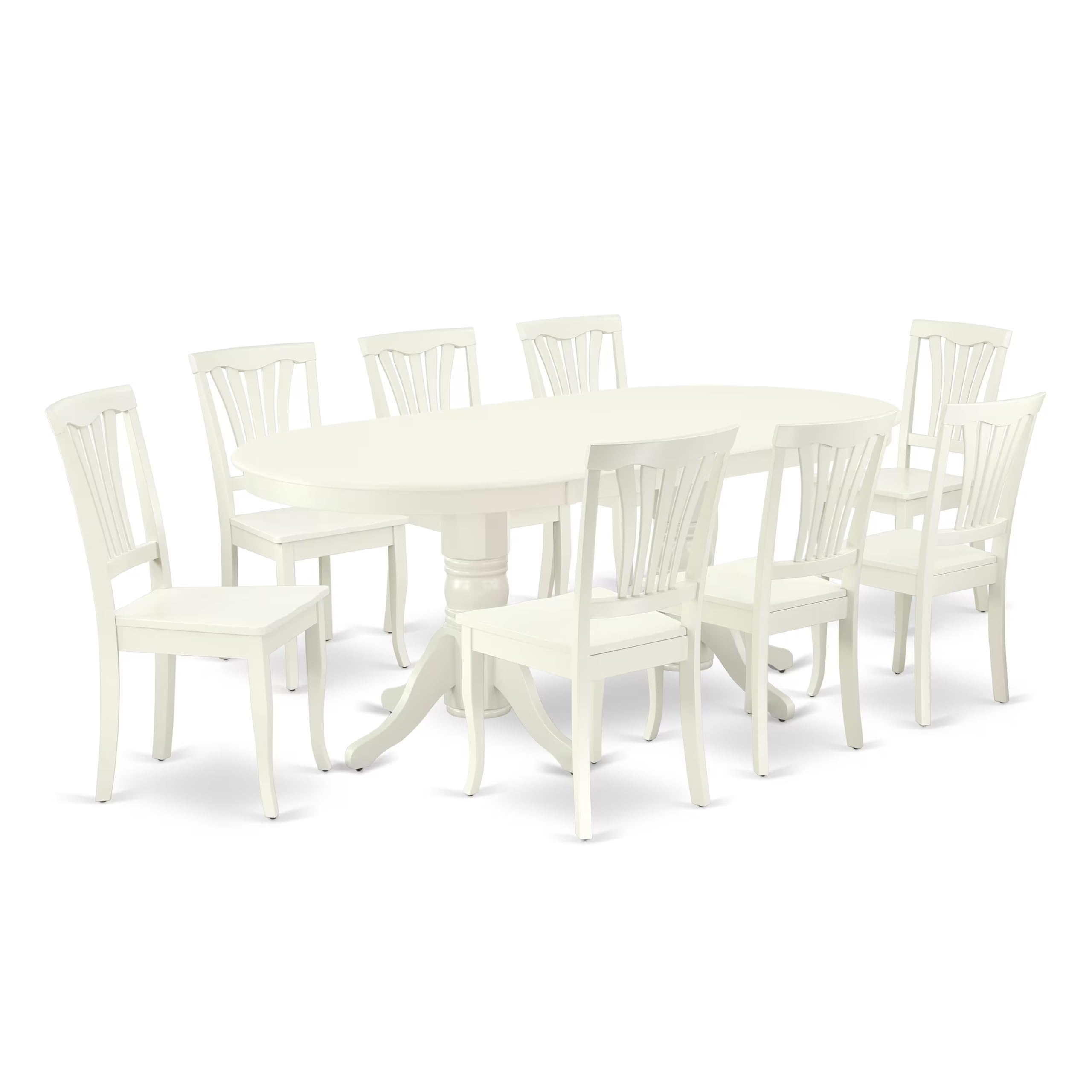 East West Furniture Vaav9-Lwh-W 9 Piece Kitchen Table & Chairs Set Includes An Oval Dining Room Table With Butterfly Leaf And 8 Solid Wood Seat Chairs, 40X76 Inch, Linen White