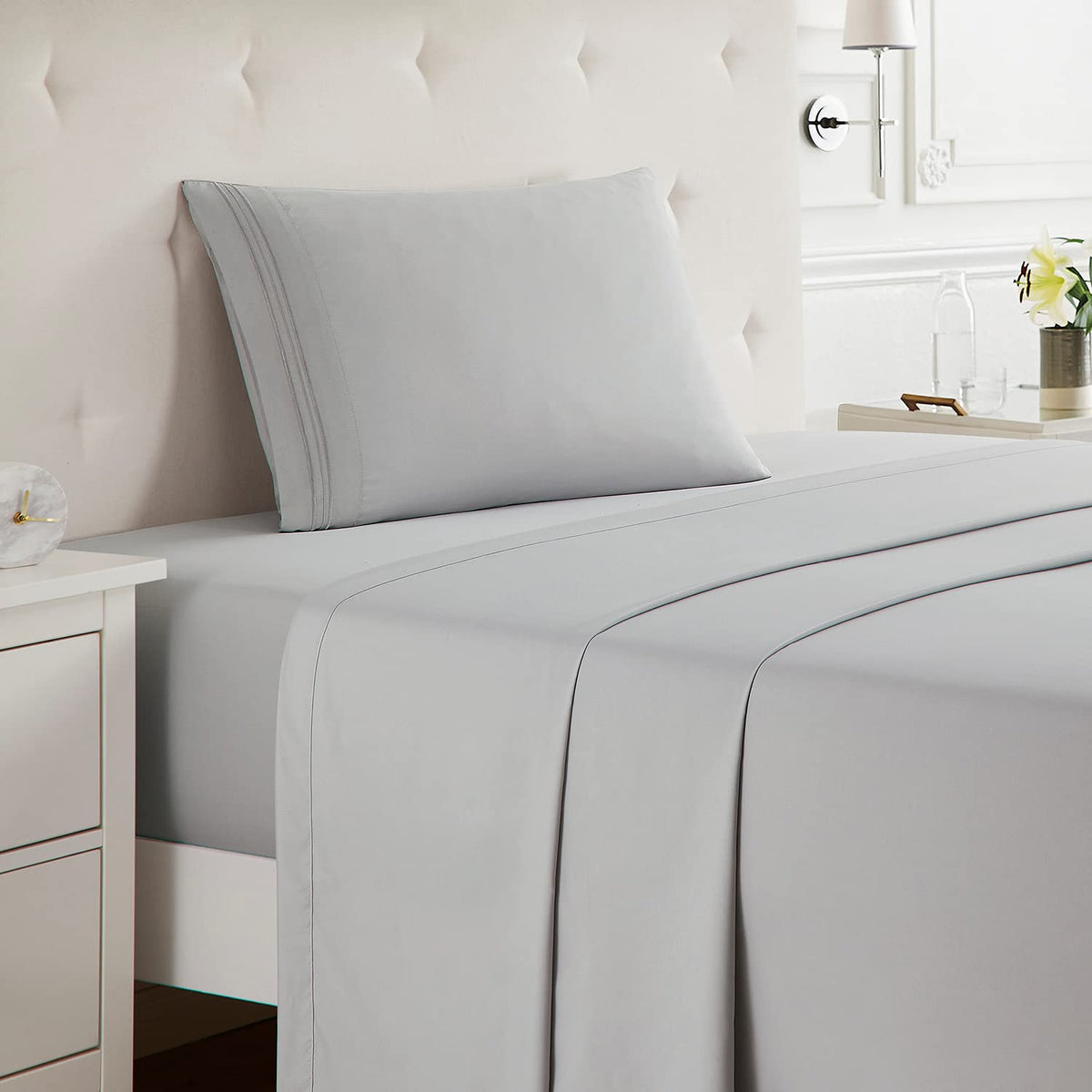 Nestl Twin Sheets Set - 3 Piece Twin Bed Sheets, Deep Pocket, Hotel Luxury, Extra Soft, Breathable And Cooling, Light Grey Sheet