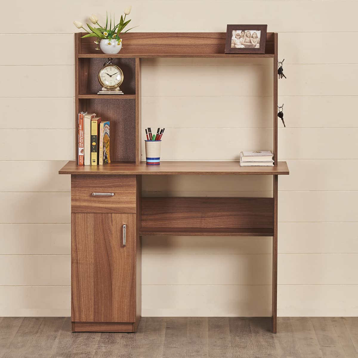Home Centre Quadro Nxt Study Engineered Wood Desk With Flap  Walnut Finish