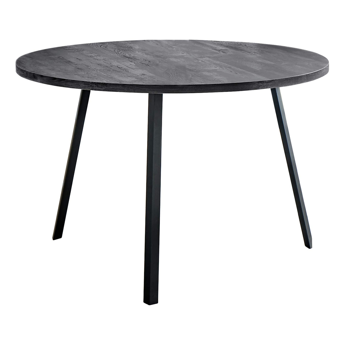 HomeRoots MDF,Laminate, Metal, Particle Board 48&quot; Round Dining Room Table with Black Reclaimed Wood and Black Metal