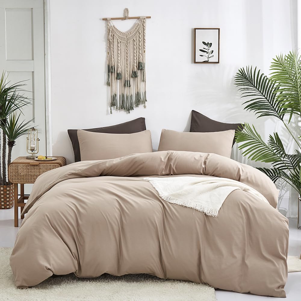 Clothknow Khaki Queen Comforter Set 3Pcs Cream Coffee Bedding Comforter Sets Taupe Queen Comforter Champagne Comforter Bedding S