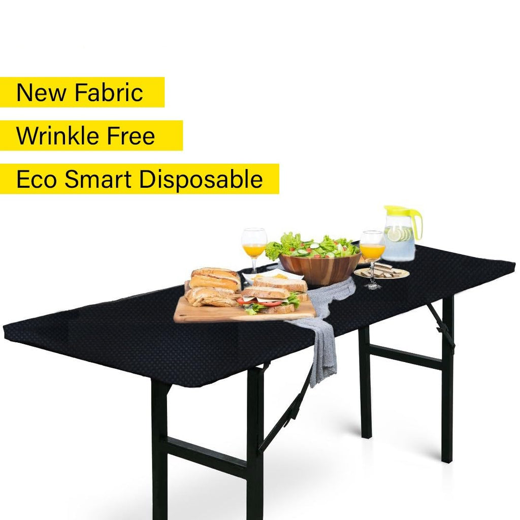 Linpro 5Pk Plastic Picnic Table Cloths Disposable For Parties 8Ft Picnic Table Covers With Elastic Fitted Camping Tablecloth Elastic Table Cover Rectangle Black Tablecloth Outdoor & Folding Tables