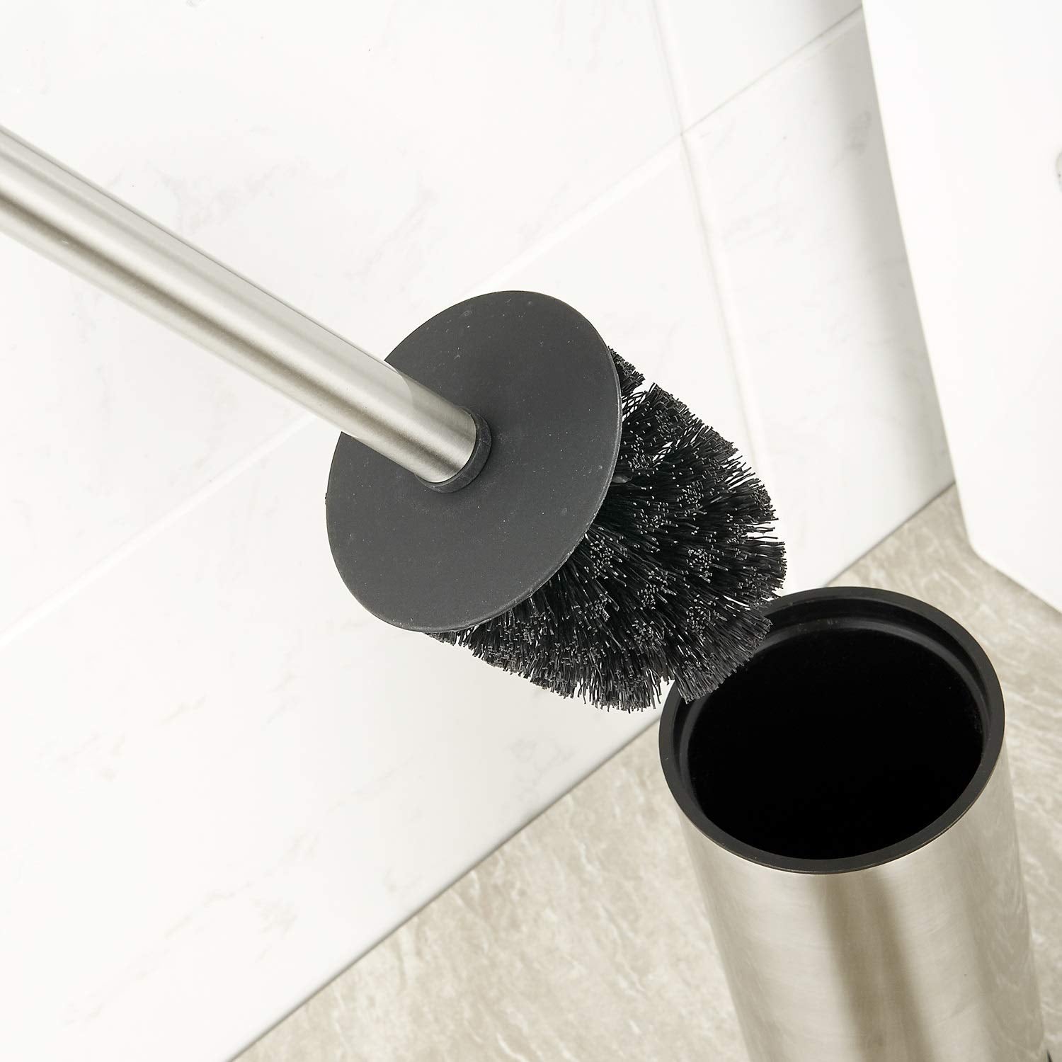 BGL Brushed Nickel Toilet Brush Holder - Freestanding Stainless Steel 304 Round Toilet Bowl Brush for Bathroom Decor