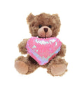 Plushland Stuffed Mocha Heart Bear - Plush Bear Toy for Kids & Adults - Embroidered Heart Pillow - Brown-6 inches (Pink Heart)
