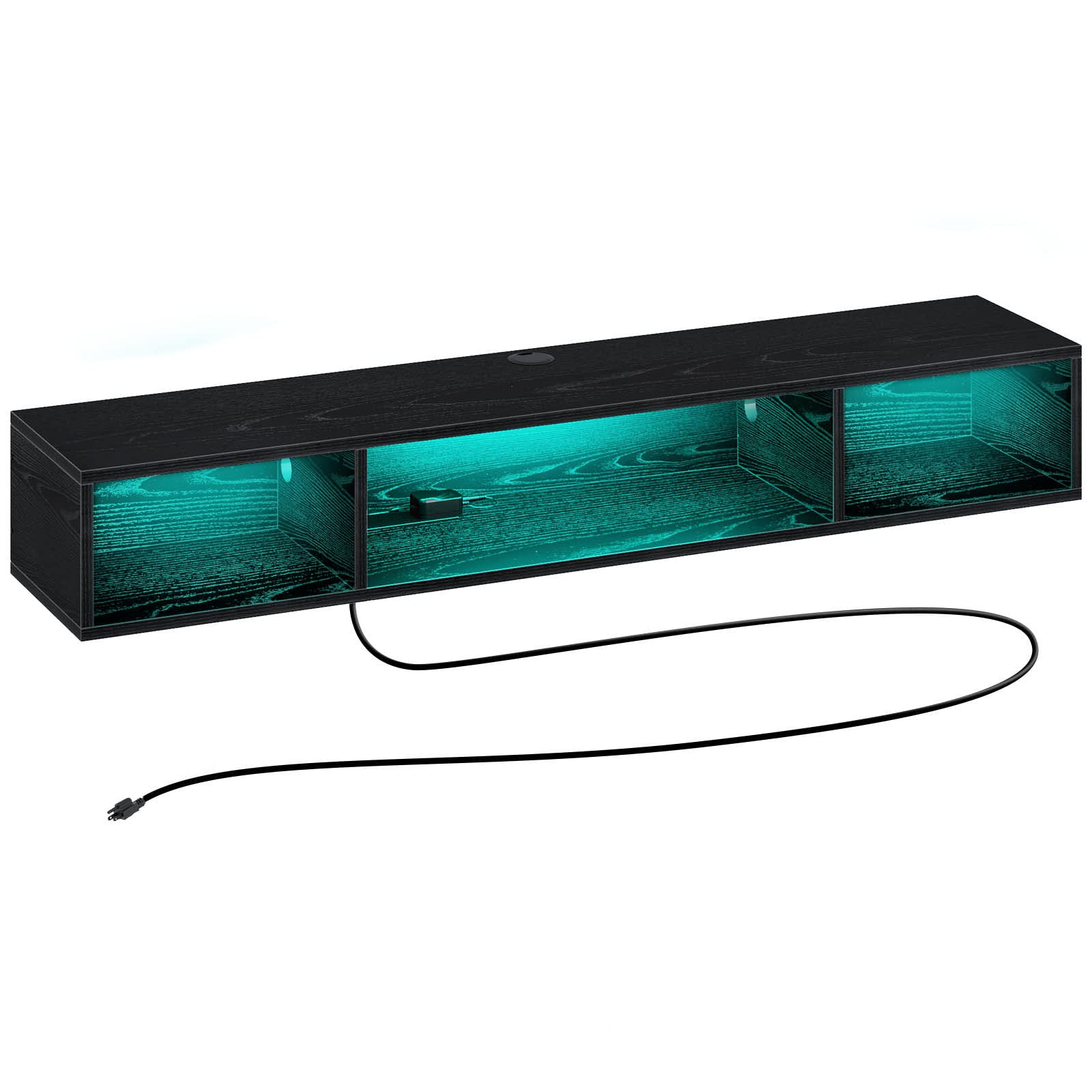 Rolanstar Tv Stand With Power Outlet, Floating Tv Stand With Rgb Lights, 55.1' Wall Mounted Tv Shelf, Black Media Console With Storage Shelf, Entertainment Shelf Under Tv For Living Room, Bedroom