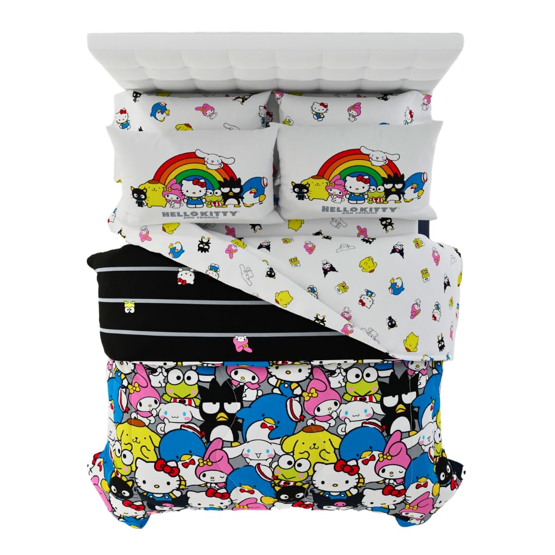 Franco Sanrio Hello Kitty & Friends Bedding 7 Piece Super Soft Comforter And Sheet Set With Sham, Queen, (100% Official Licensed