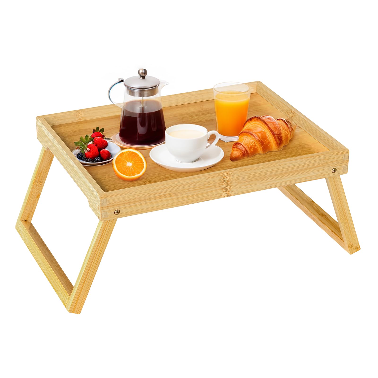 Bamboo Bed Tray Table with Folding Leg, Breakfast in Bed Tray for Eating,TV Table, Laptop Computer,Snack,Sofa or Working, Laptop