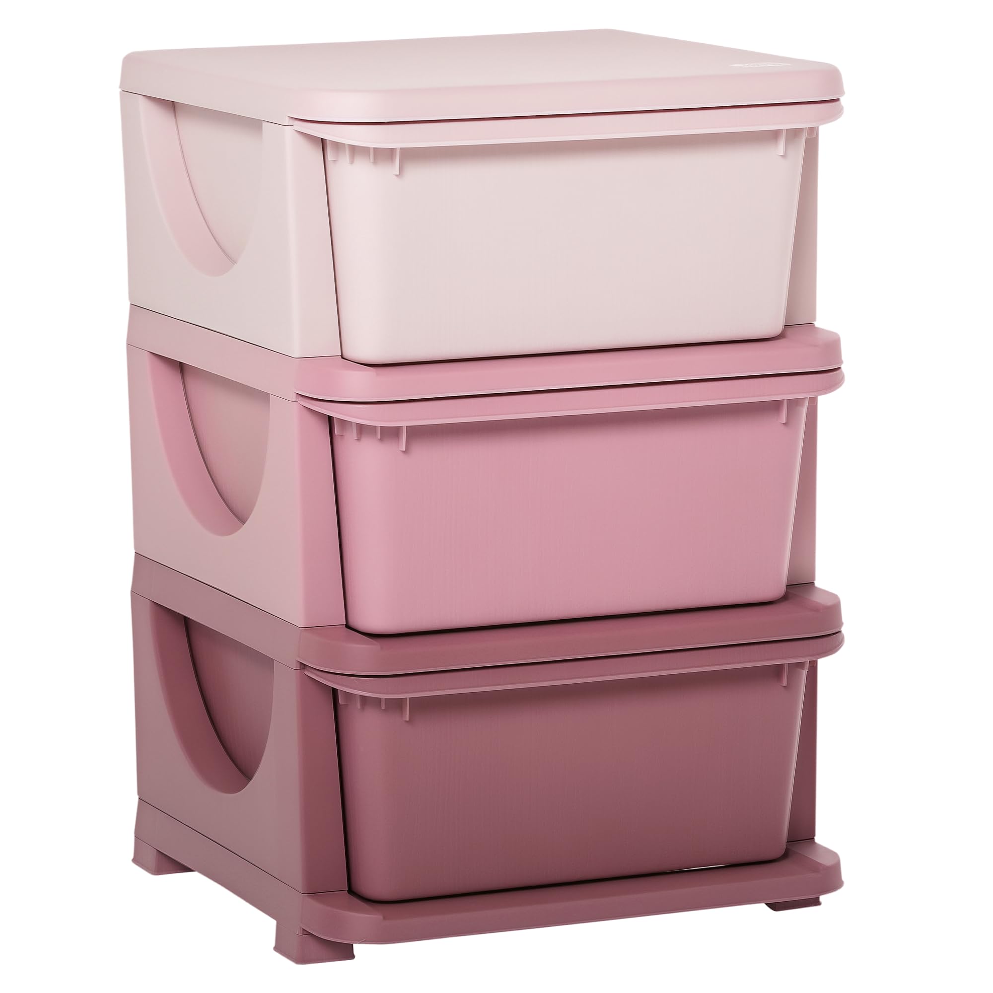 Qaba 3 Tier Kids Storage Unit, 3 Drawer Chest Toy Organizer Plastic Bins for Kids Bedroom Nursery Kindergarten Living Room for B